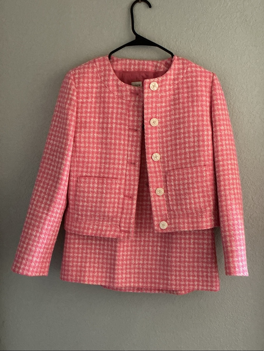 J. Crew Pink Houndstooth Blazer Jacket and Mini Skirt